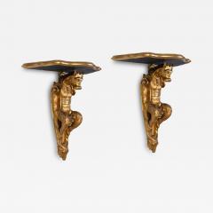 Pair of Italia Tuscany 18th Century Gilt Console Tables with Painted Marble Top - 4716323