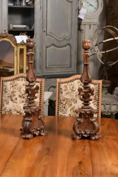Pair of Italian 17th Century Baroque Period Altar Candlesticks with Carved D cor - 3547460