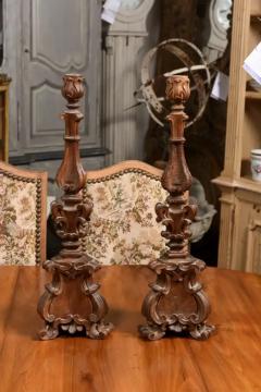 Pair of Italian 17th Century Baroque Period Altar Candlesticks with Carved D cor - 3547522