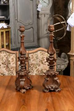 Pair of Italian 17th Century Baroque Period Altar Candlesticks with Carved D cor - 3547526