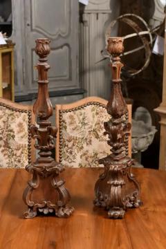 Pair of Italian 17th Century Baroque Period Altar Candlesticks with Carved D cor - 3547527
