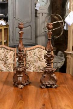 Pair of Italian 17th Century Baroque Period Altar Candlesticks with Carved D cor - 3547530