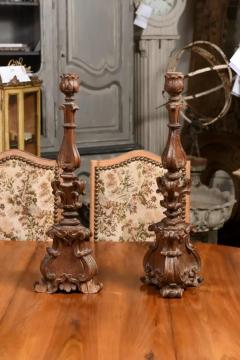 Pair of Italian 17th Century Baroque Period Altar Candlesticks with Carved D cor - 3547534