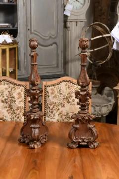 Pair of Italian 17th Century Baroque Period Altar Candlesticks with Carved D cor - 3547563