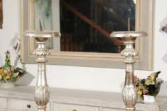 Pair of Italian 18th Century Silver Candlesticks with Gilt Star and Waterleaves - 3420287