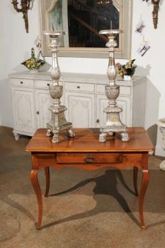 Pair of Italian 18th Century Silver Candlesticks with Gilt Star and Waterleaves - 3420293