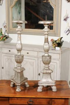 Pair of Italian 18th Century Silver Candlesticks with Gilt Star and Waterleaves - 3420386