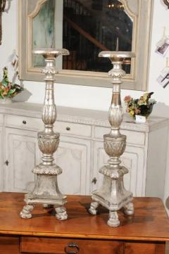 Pair of Italian 18th Century Silver Candlesticks with Gilt Star and Waterleaves - 3420395