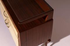 Pair of Italian 1940s Parchment Nightstands with Floating Glass Shelf - 4611469
