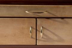 Pair of Italian 1940s Parchment Nightstands with Floating Glass Shelf - 4611473