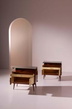 Pair of Italian 1940s Parchment Nightstands with Floating Glass Shelf - 4611475
