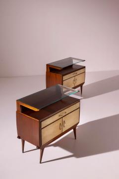 Pair of Italian 1940s Parchment Nightstands with Floating Glass Shelf - 4611477