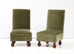 Pair of Italian 1940s Slipper Chairs with Walnut Bun Feet - 2481470