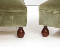 Pair of Italian 1940s Slipper Chairs with Walnut Bun Feet - 2481471