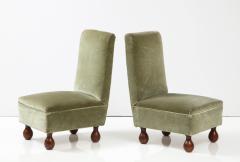 Pair of Italian 1940s Slipper Chairs with Walnut Bun Feet - 2481473