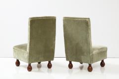 Pair of Italian 1940s Slipper Chairs with Walnut Bun Feet - 2481477