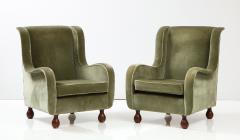 Pair of Italian 1940s Velvet Armchairs with Walnut Bun Feet - 2481479