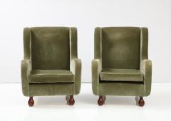 Pair of Italian 1940s Velvet Armchairs with Walnut Bun Feet - 2481480
