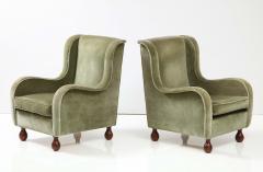Pair of Italian 1940s Velvet Armchairs with Walnut Bun Feet - 2481482