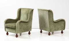Pair of Italian 1940s Velvet Armchairs with Walnut Bun Feet - 2481483