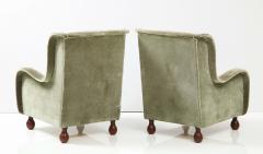 Pair of Italian 1940s Velvet Armchairs with Walnut Bun Feet - 2481487