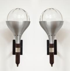 Pair of Italian 1940s Walnut and Nickel Plated Wall Sconces - 2204967