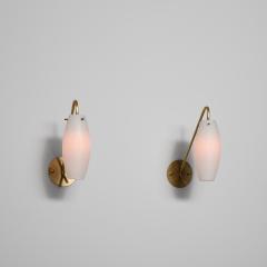 Pair of Italian 1950s Brass and Opaline Glass Minimalist Wall Sconces - 4424014