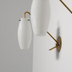 Pair of Italian 1950s Brass and Opaline Glass Minimalist Wall Sconces - 4424015