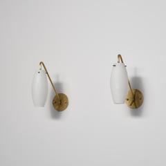 Pair of Italian 1950s Brass and Opaline Glass Minimalist Wall Sconces - 4424016