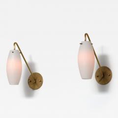 Pair of Italian 1950s Brass and Opaline Glass Minimalist Wall Sconces - 4466442