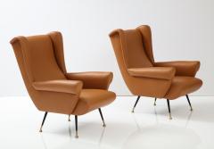 Pair of Italian 1950s Leather High Back Wing Lounge Chairs - 2646091