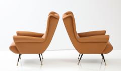 Pair of Italian 1950s Leather High Back Wing Lounge Chairs - 2646093