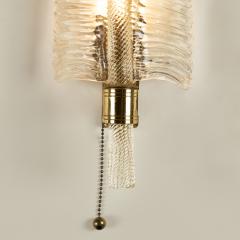 Pair of Italian 1950s Murano gold flecked glass leaf wall lights - 4359887