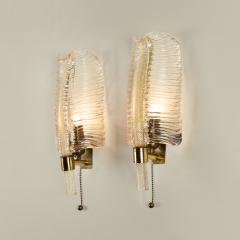 Pair of Italian 1950s Murano gold flecked glass leaf wall lights - 4359888