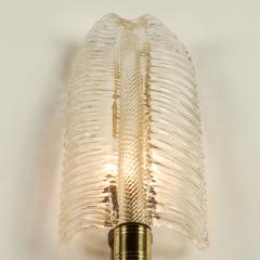 Pair of Italian 1950s Murano gold flecked glass leaf wall lights - 4359889