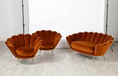 Pair of Italian 1950s Scalloped Shaped Velvet Lounge Chairs - 2923977