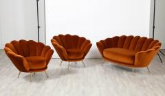 Pair of Italian 1950s Scalloped Shaped Velvet Lounge Chairs - 2923978