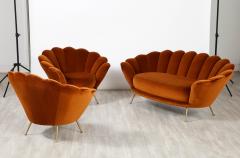 Pair of Italian 1950s Scalloped Shaped Velvet Lounge Chairs - 2923979