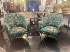 Pair of Italian 1950s armchairs in embroidered silk fabric - 3376999