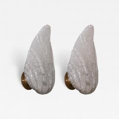 Pair of Italian 1950s glass leaf shaped wall lights - 4082014
