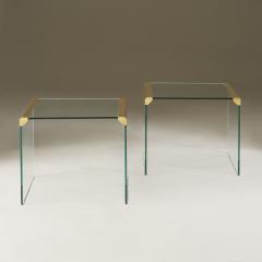 Pair of Italian 1950s heavy glass and brass side tables - 2448256