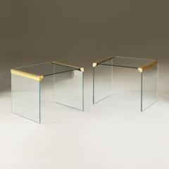 Pair of Italian 1950s heavy glass and brass side tables - 2448271