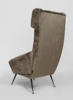 Pair of Italian 1960s Grey Velvet Upholstered Stylized Wing Back Armchairs - 424931