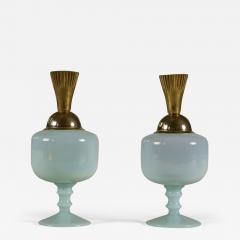 Pair of Italian 1960s Murano pale turquoise table lamps - 3591274