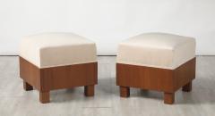 Pair of Italian 1960s Walnut Square Stools - 4409759