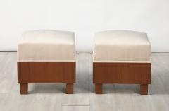 Pair of Italian 1960s Walnut Square Stools - 4409760