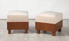 Pair of Italian 1960s Walnut Square Stools - 4409762