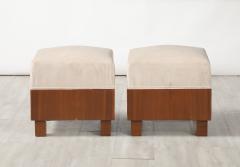 Pair of Italian 1960s Walnut Square Stools - 4409764