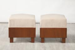 Pair of Italian 1960s Walnut Square Stools - 4409767