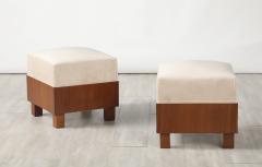 Pair of Italian 1960s Walnut Square Stools - 4409768